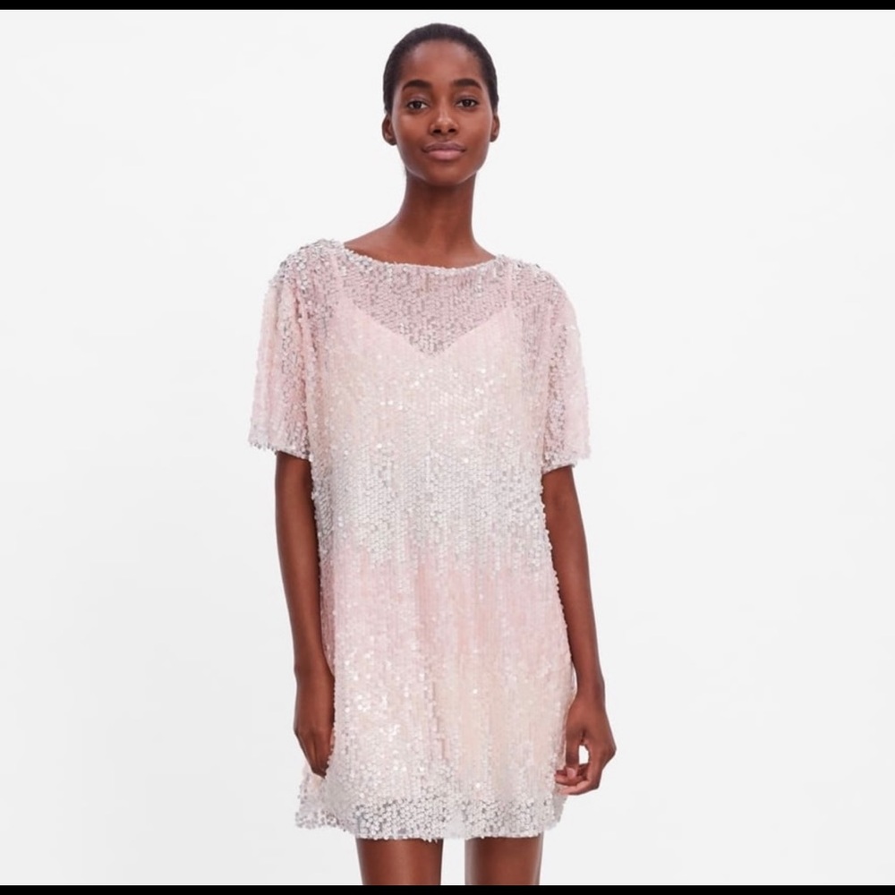 Zara Ombre Sequin Shift T-shirt Dress